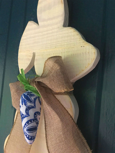Spring Rabbit with Burlap Bow and Blues Stylized Carrot