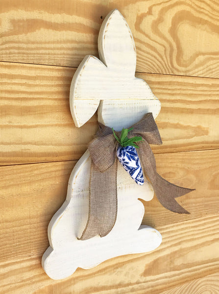 Spring Rabbit with Burlap Bow and Blues Stylized Carrot
