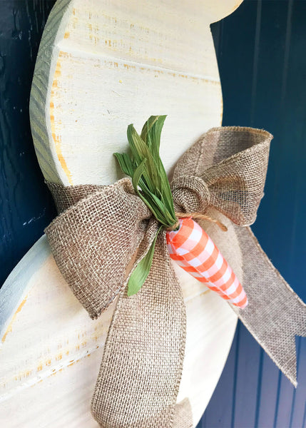 Shiplap Spring Bunny with Burlap bow and carrot