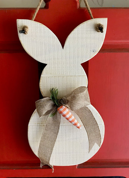 Shiplap Spring Bunny with Burlap bow and carrot